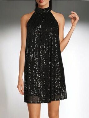 Badgley Mischka Tara Sequin Halter Party Dress